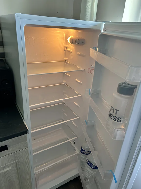 Réfrigérateur ouvert dans la cuisine de la dépendance